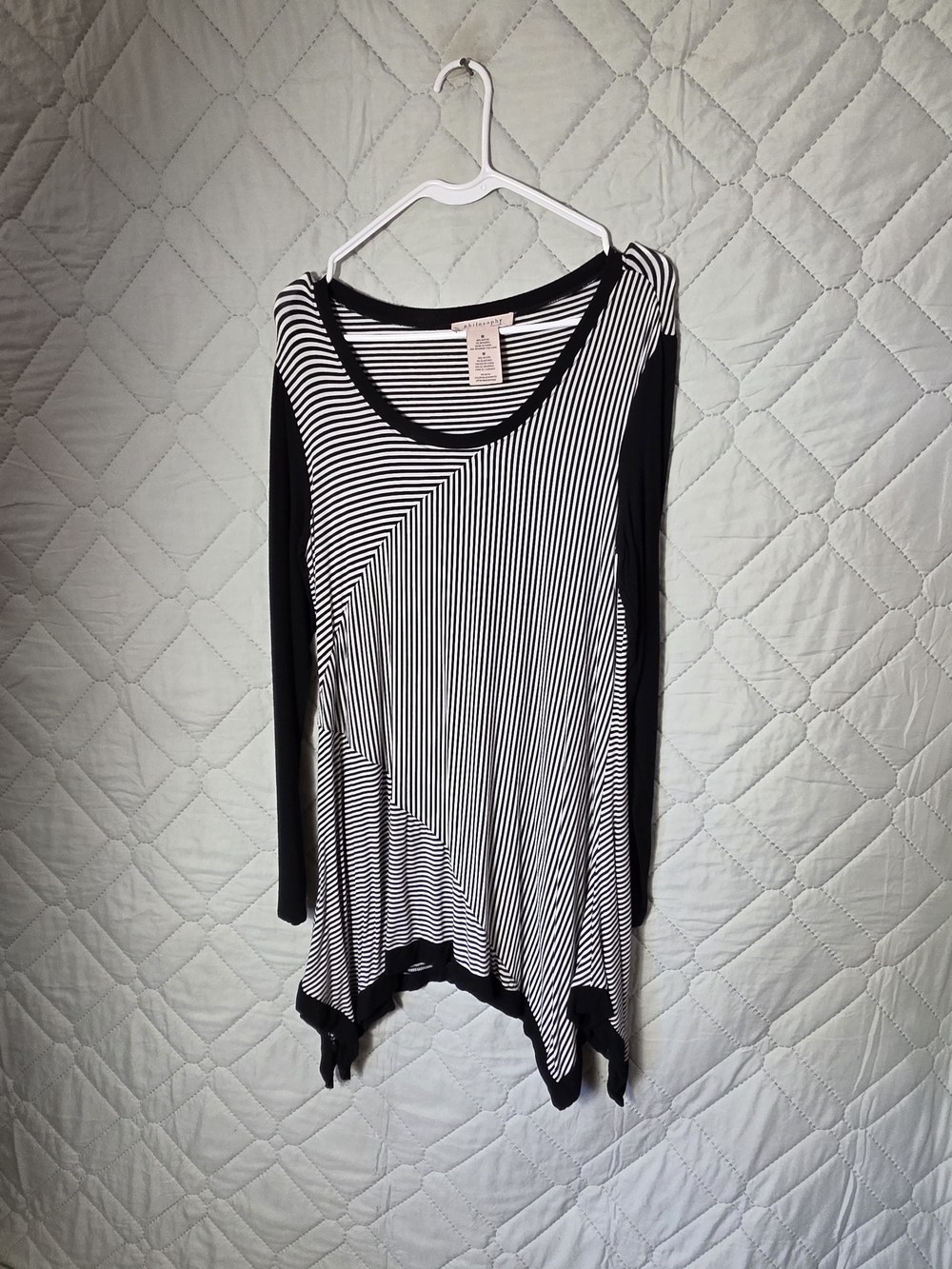 Philosophy Long Sleeve Tops Tunic Black White Striped Womens  Sz M